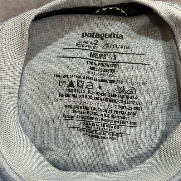 PATAGONIA POLARTEC CAPILENE BASE LAYER BLUE GRAY MEN SMALL - Picture 5 of 6